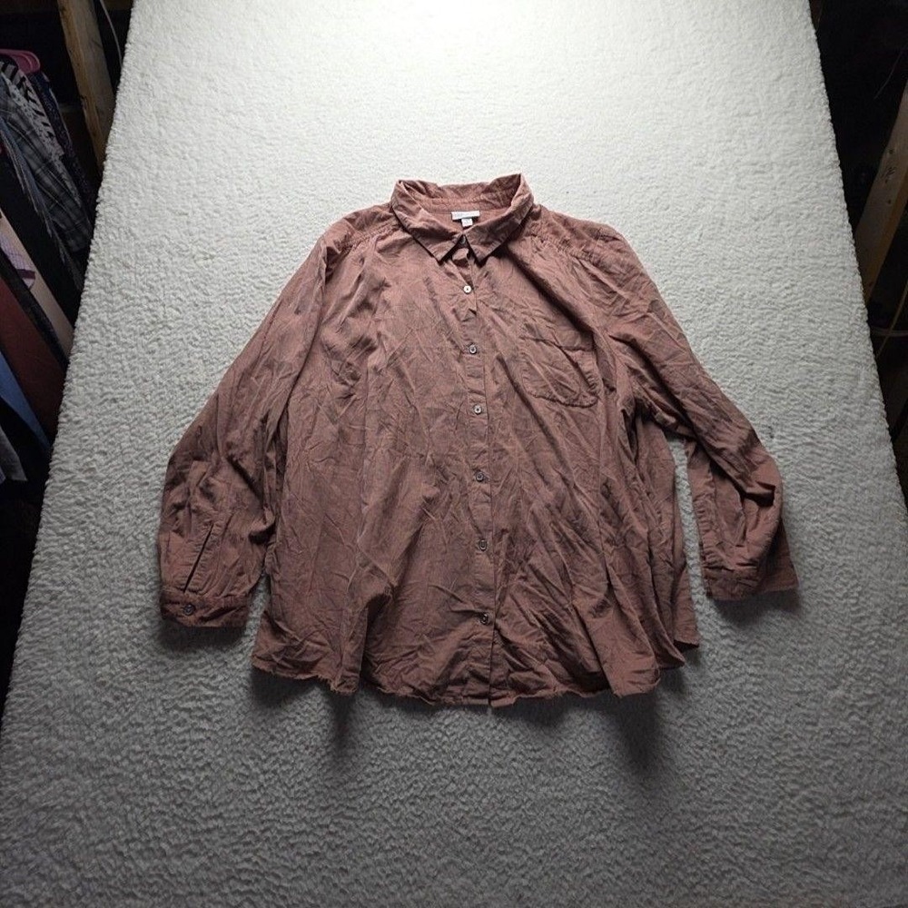 J. Jill Button Up Shirt Womens Plus 3X Pink Collared Long Sleeve Corduroy Top